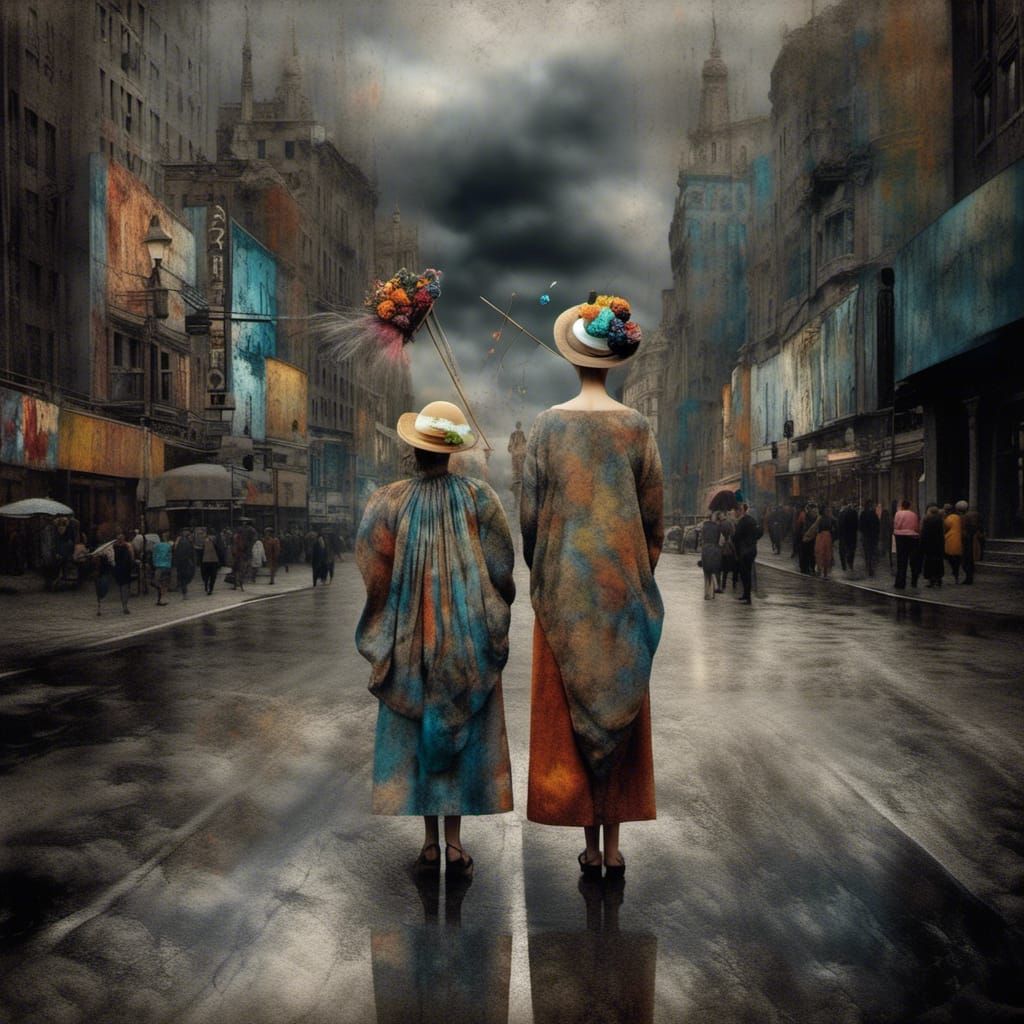 Vibrant City Life in Polychromatic Abstract Style