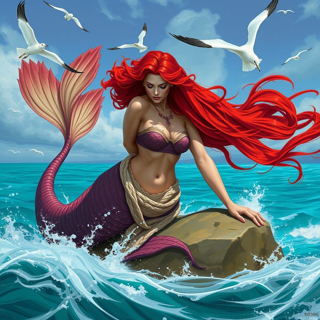 Cinereal Siren Lounging by Azure Scottish Sea