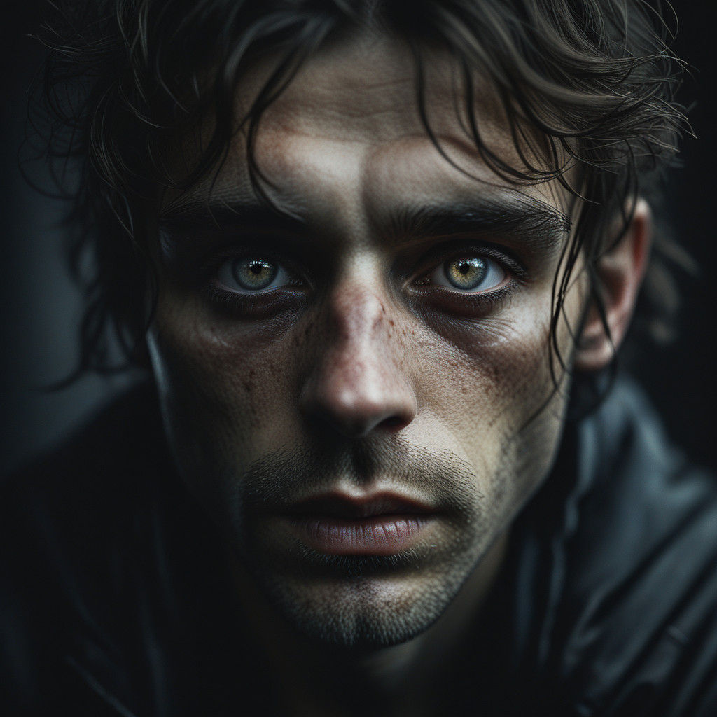 B&W Grimdark Portrait in Moody Ambient Light