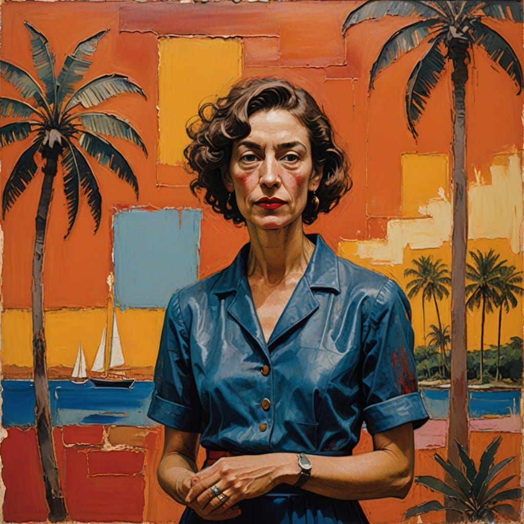 Encaustic Woman Portrait with Tropical Backdrop