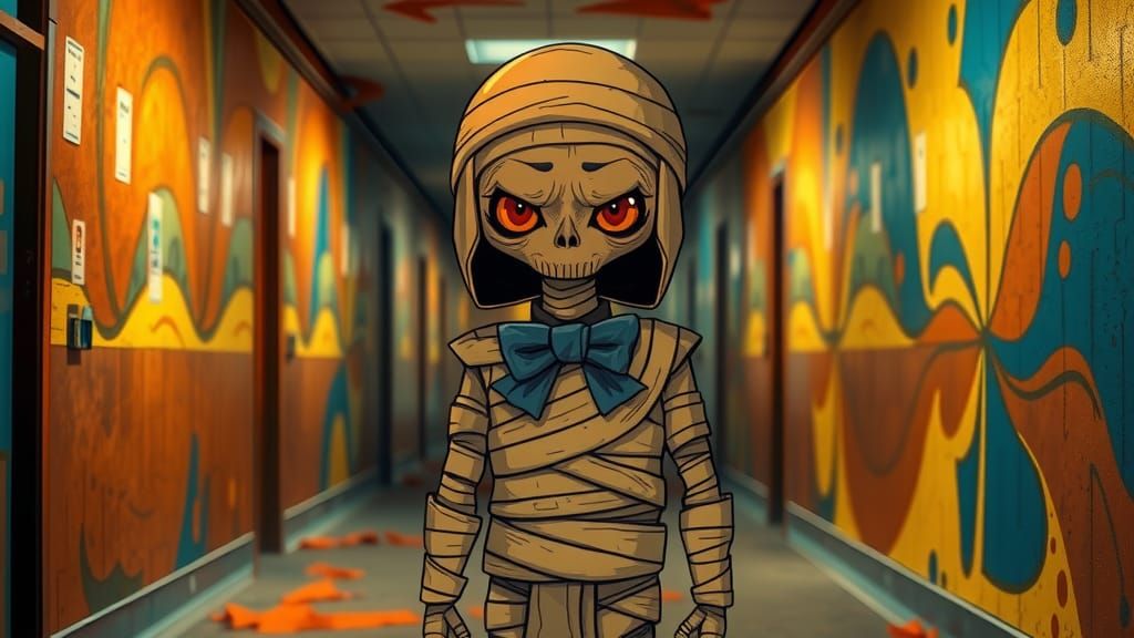 Egyptian Mummy in Faded Tuxedo, Blending Ancient and Pop Art