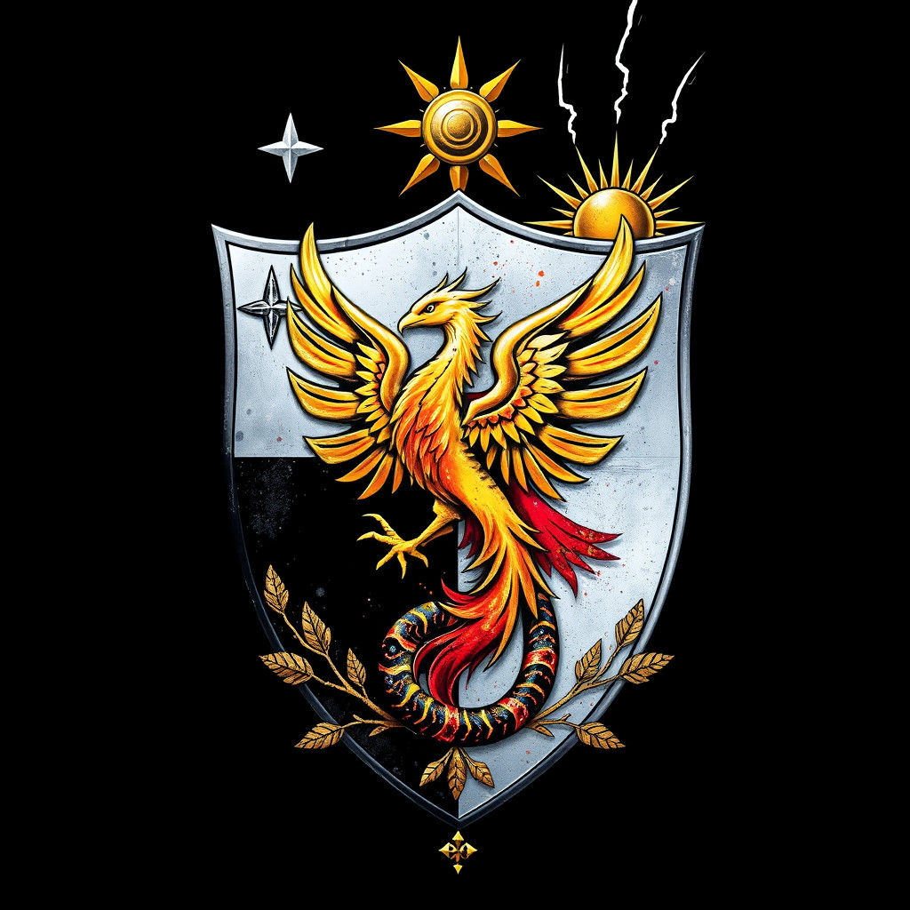 Medieval Coat of Arms in Polychromatic Style with Golden Pho...