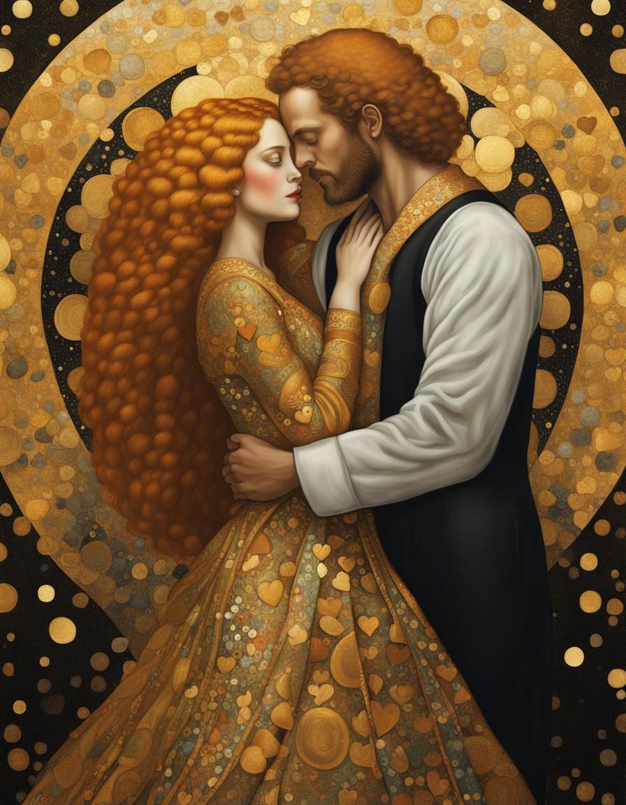 Lovers Embracing in Golden Opulence