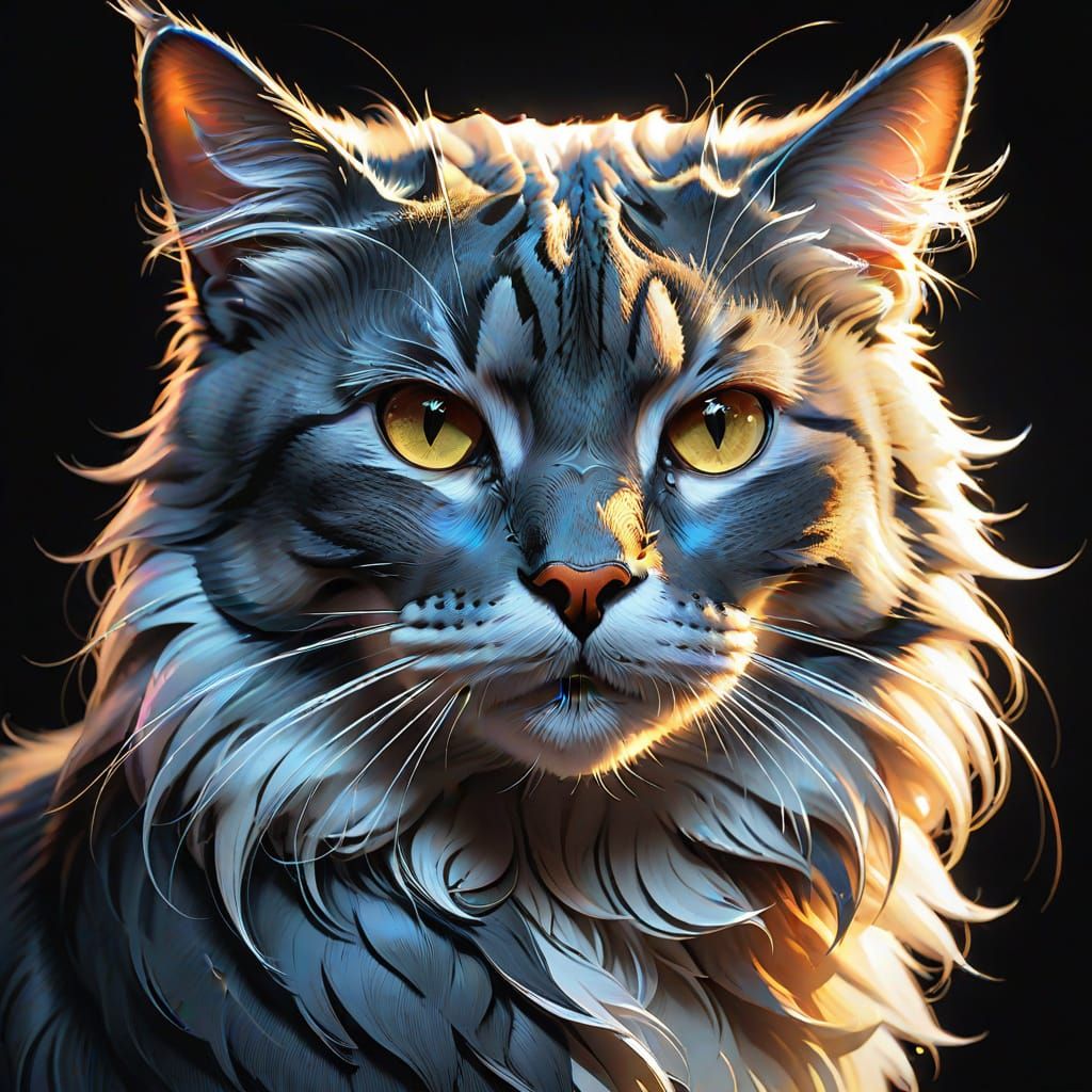 Charcoal Portrait of a Wise Old Cat