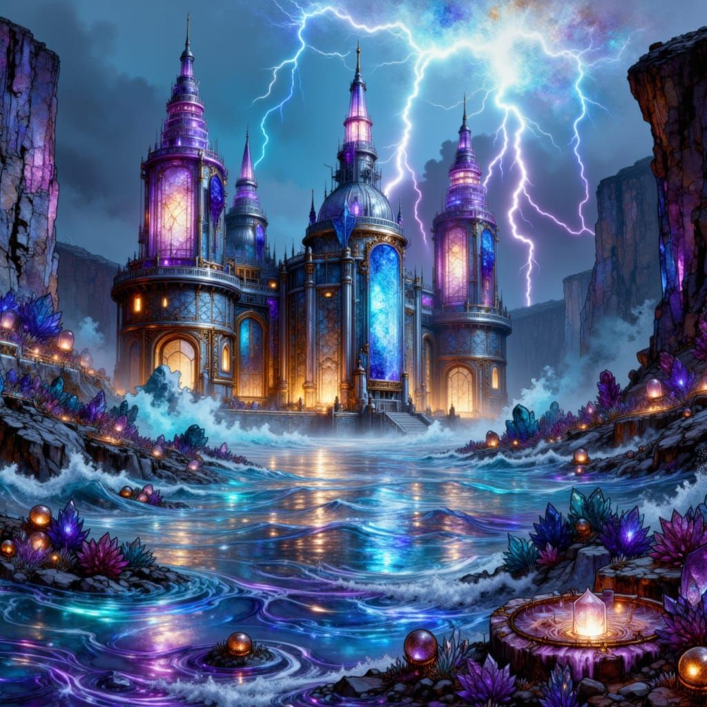 Underwater Atlantis Castle with Glitchcore and Matrix Overla...