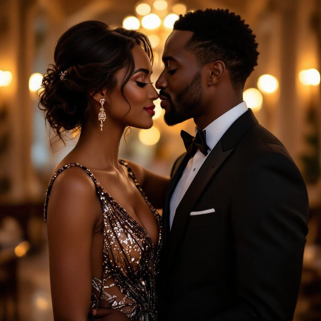 Elegant Couple Shares Intimate Moment in Golden Light