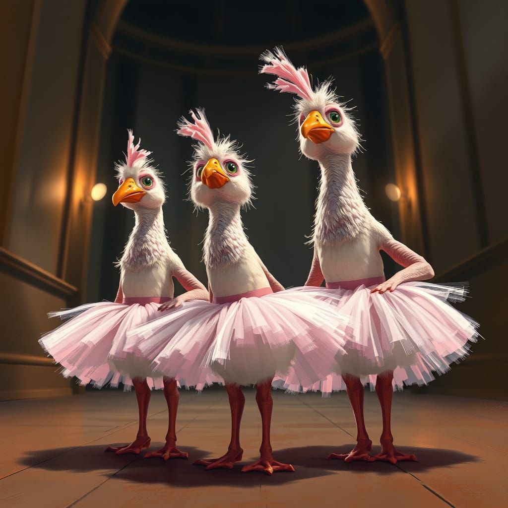 Whimsical Gooseberries in Ballet Tutus, Heinrich Kley Style