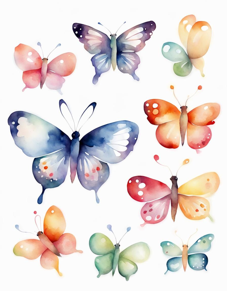 Cute Watercolor Baby Animal with Butterfly