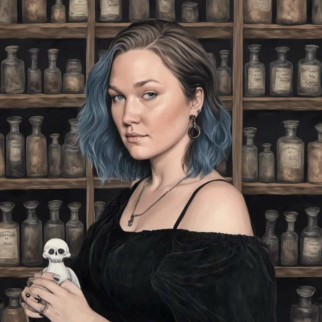 Gothic Woman in Black Raiment Surrounded by Crows and Myster...