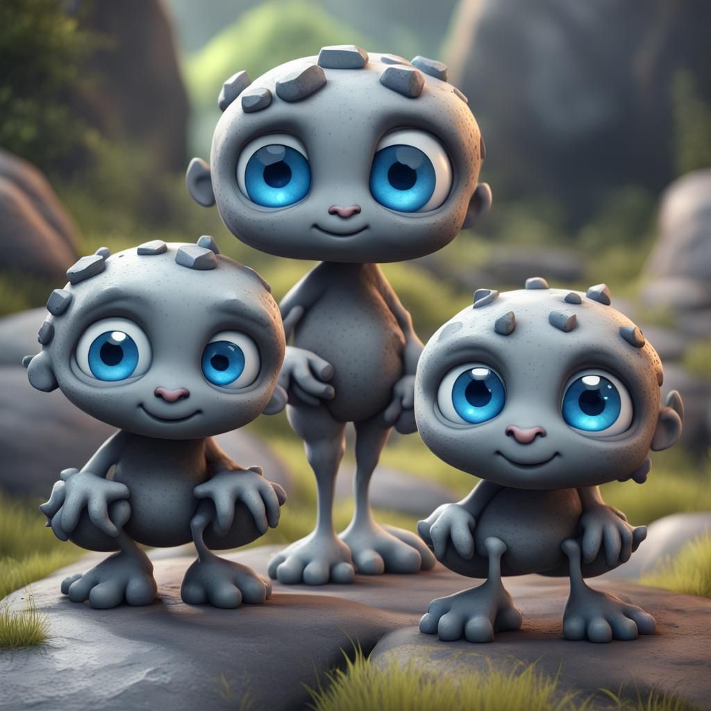 Cute Grey Rock Beings in Fantasy Art