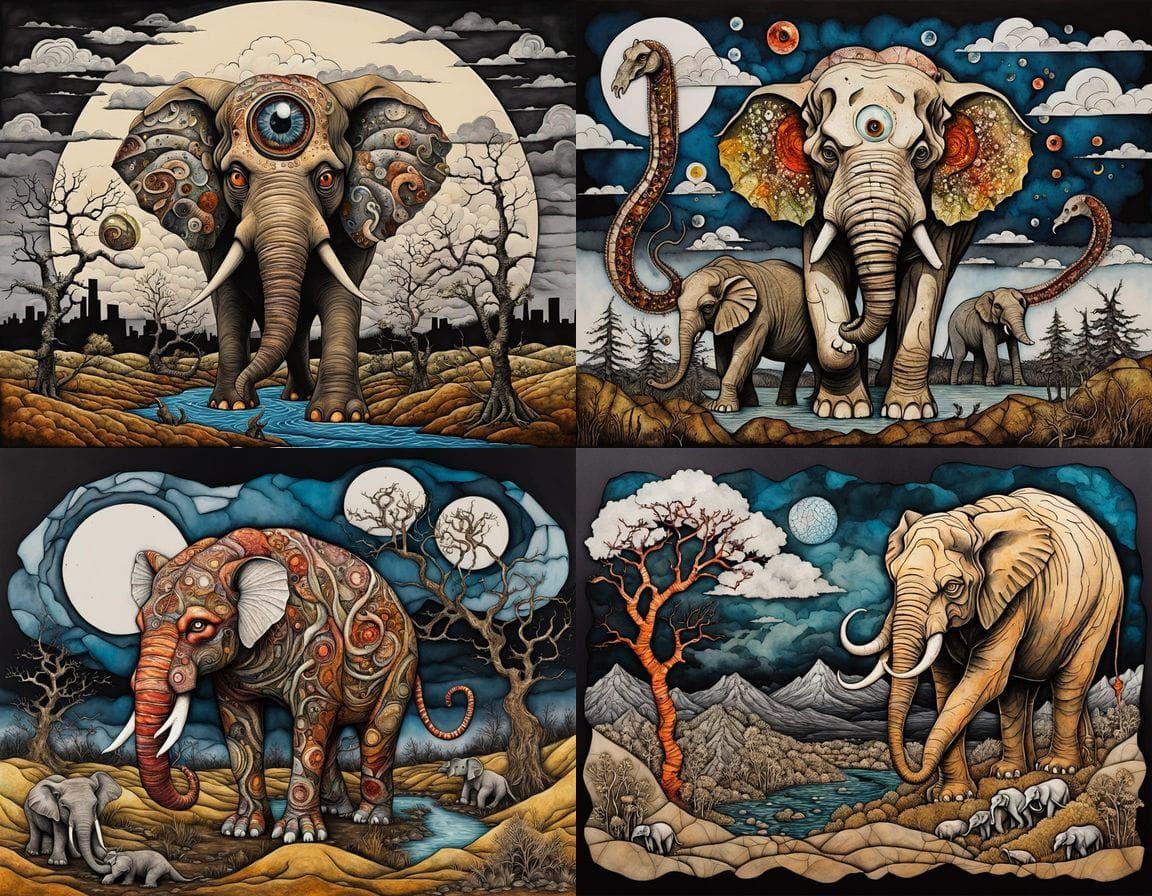 Post-Apocalyptic Mixed Media Landscape with Mutant Creatures