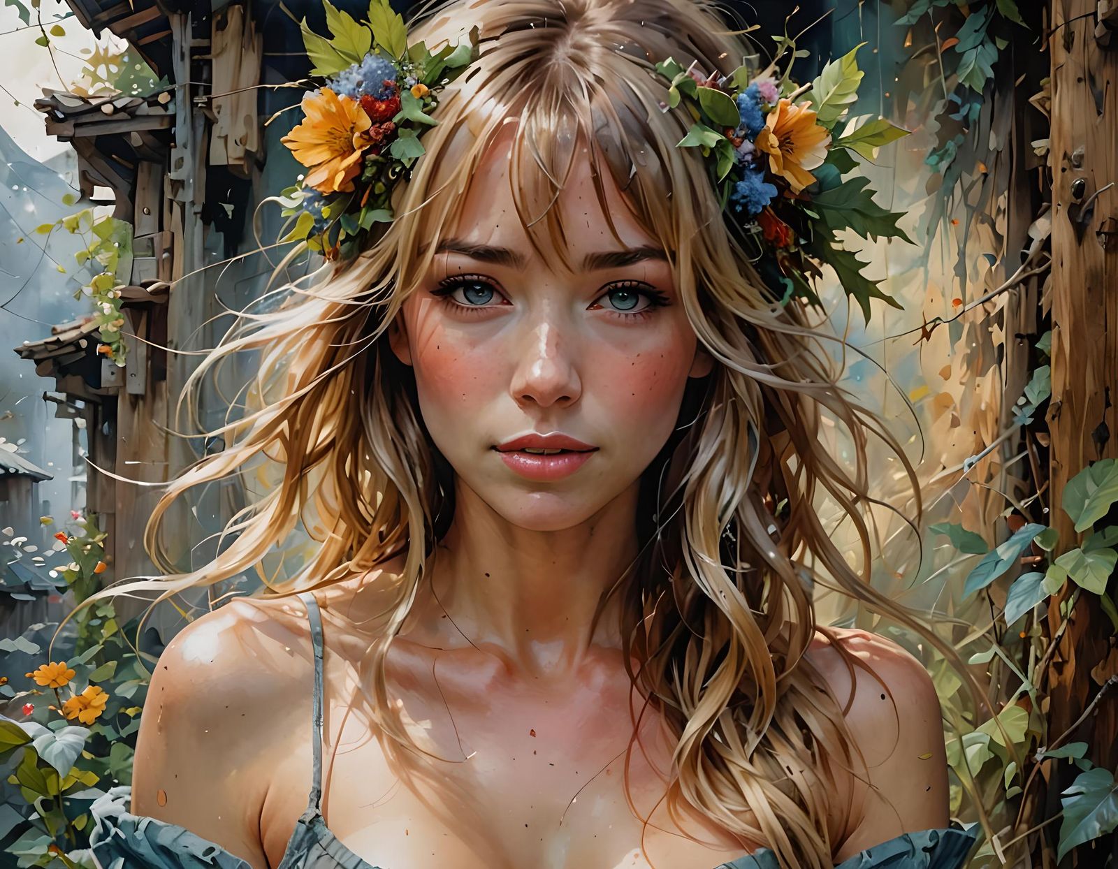 Surreal Portrait of a Happy Woman with Soft Facial Features....