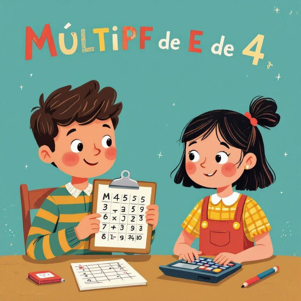 Children Learning Multiplication in Illustrated Style
