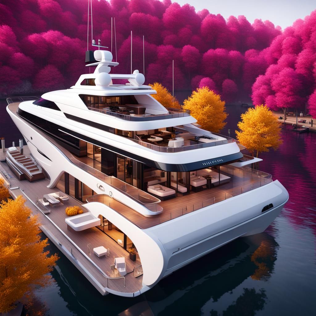 Luxurious Yacht in Vibrant Autumn Marina