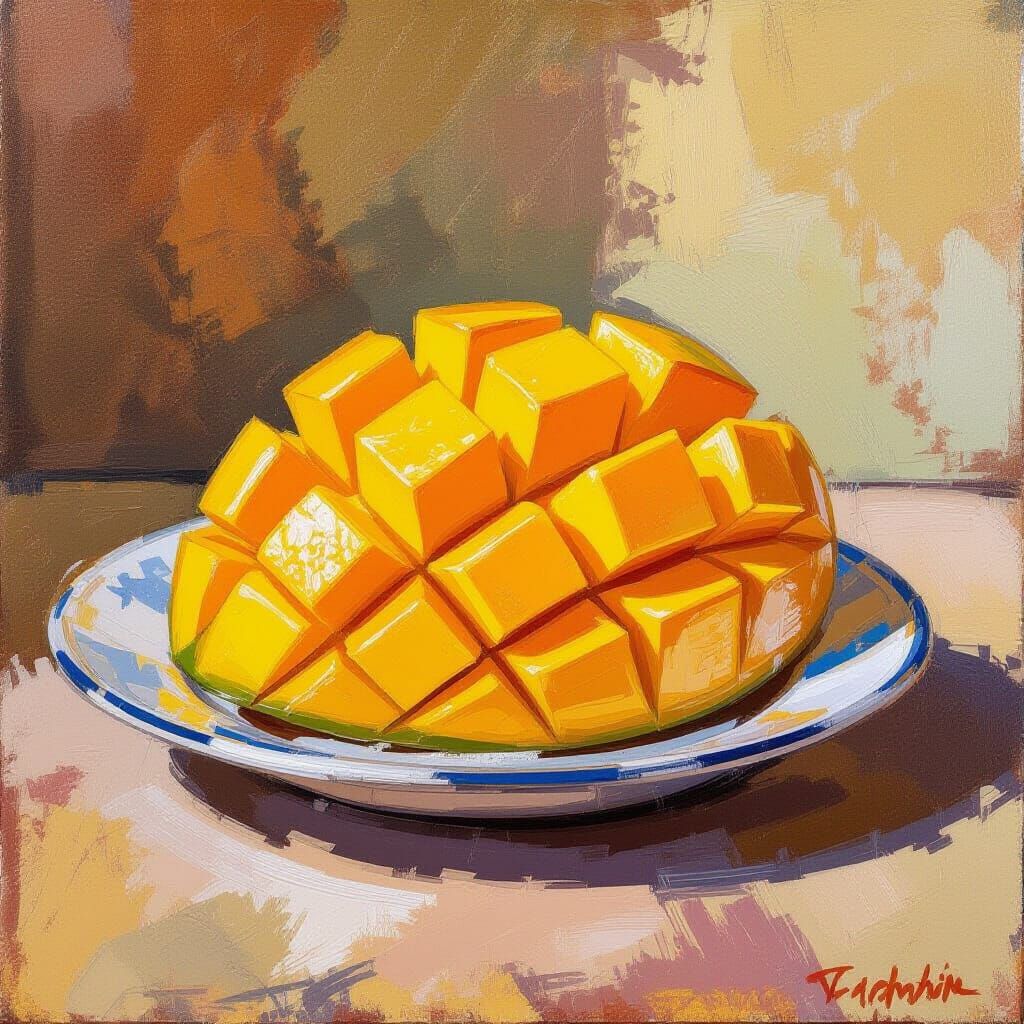 Juicy Mango Slices in Rustic Still Life