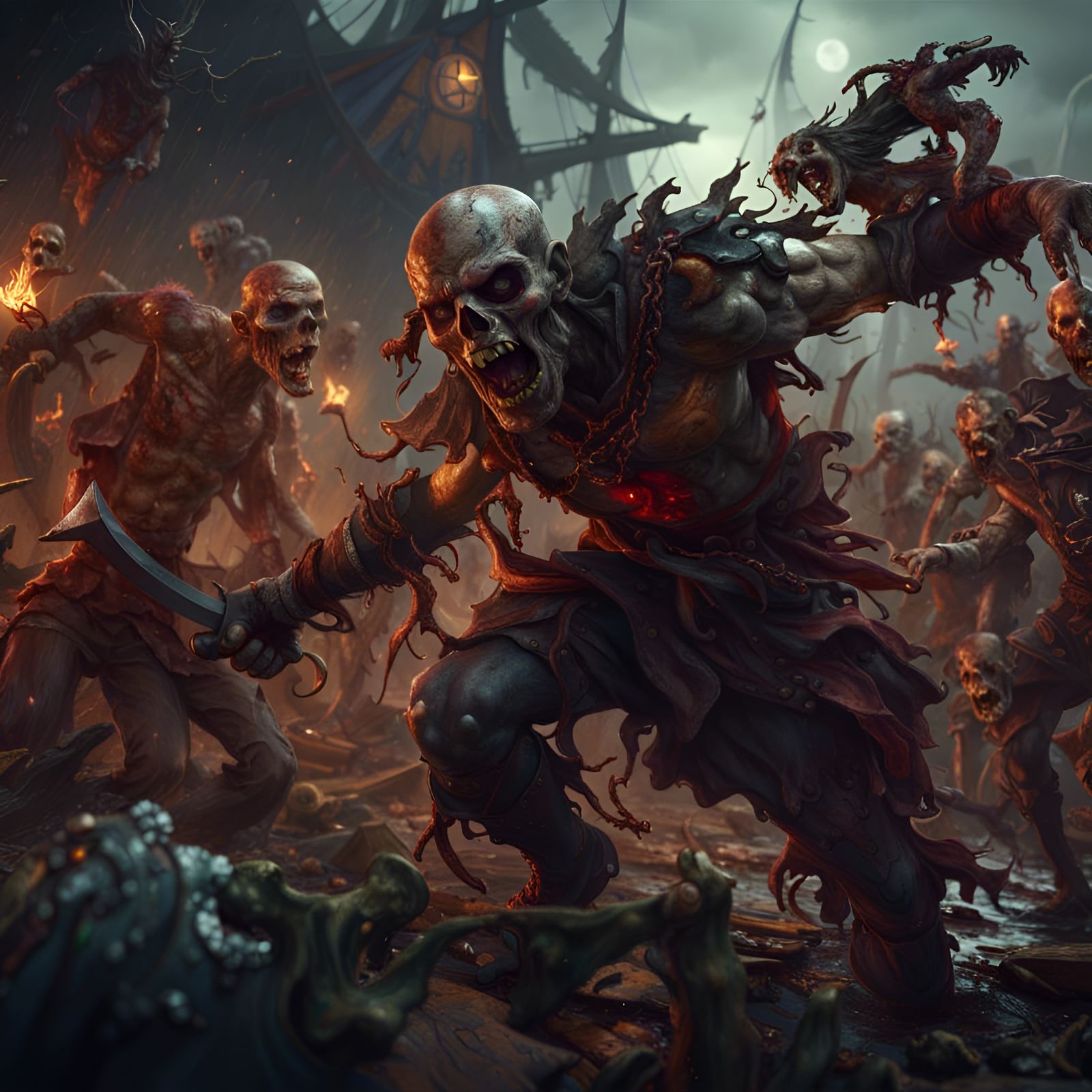 Epic Demon Pirate Battle Scene in Vibrant Fantasy World