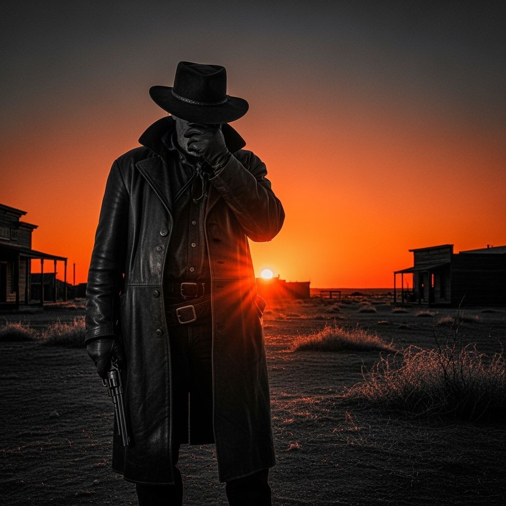 Gritty Gunslinger Silhouette in High-Contrast Black and Whit...