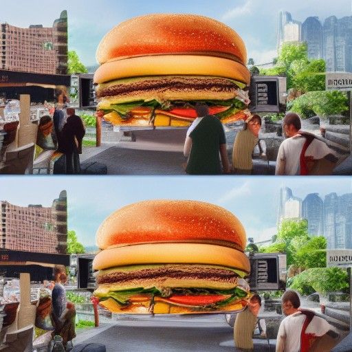 A Dark Realm: A Giant Burger Conquers a City in a Detailed M...