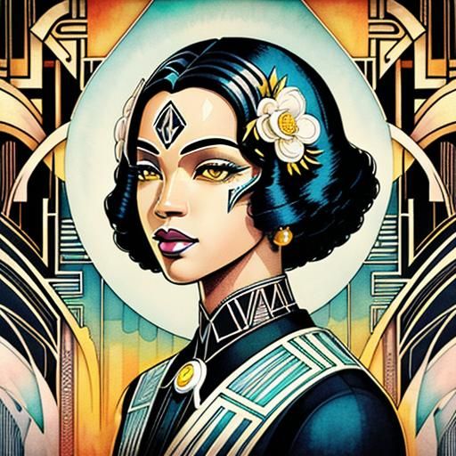 Art Deco Masterpiece with Vibrant African American Woman