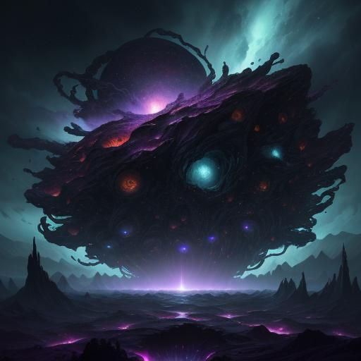 Surreal Cosmic Horror Entity Swallows Asteroid Field