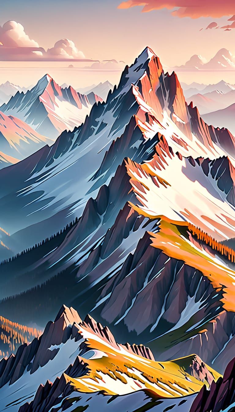Majestic Mountains Basking in Sunrise, Cinematic Landscape