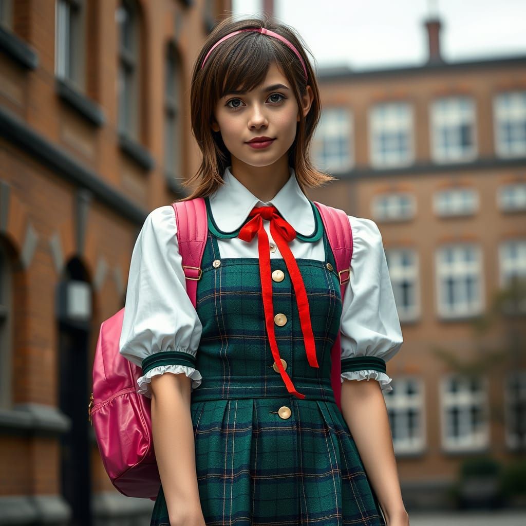 Schoolgirl Lena in Tartan Pinafore: Ultra-Detailed Photo