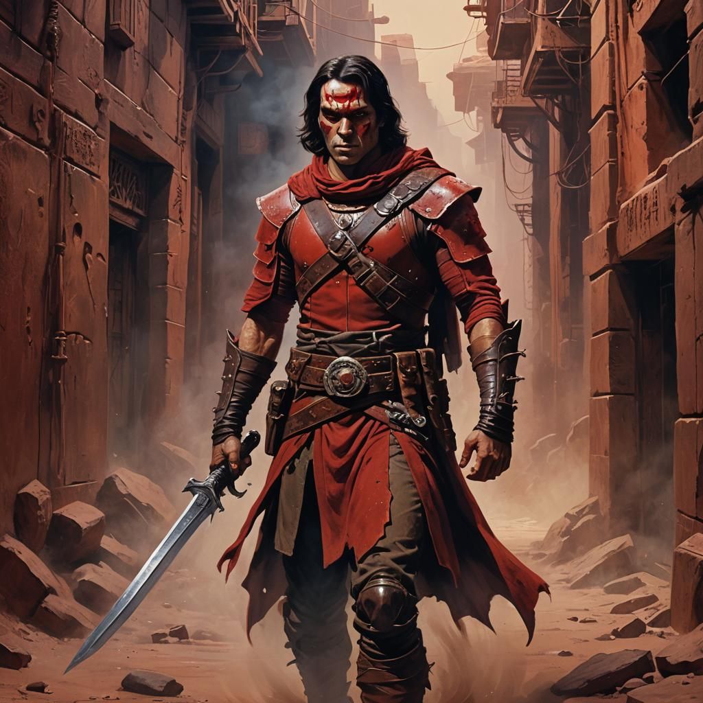 Barsoomian Warrior in Helium's Shadows