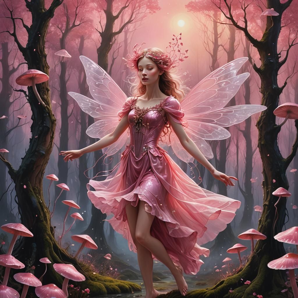 Enchanted Pink Fairy in Dreamlike Forest