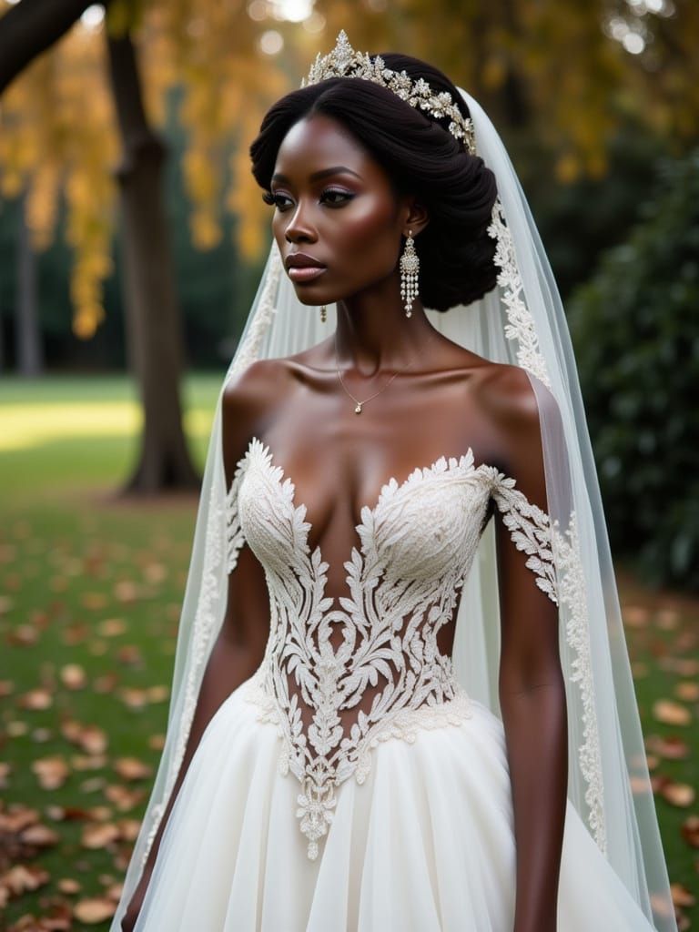 A Black Bride in a Romantic Garden Setting