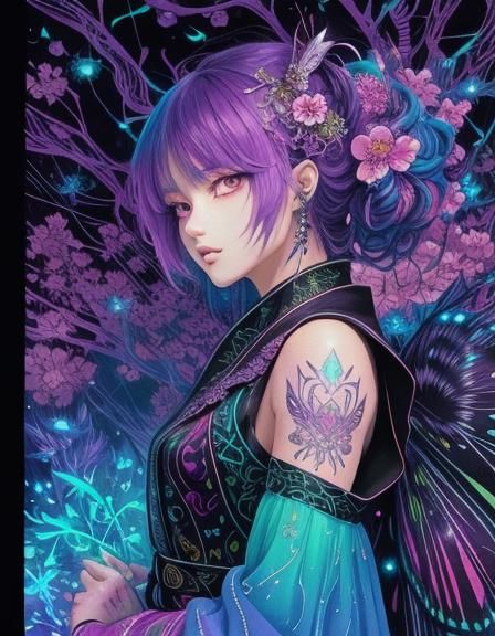 Ethereal Male Fairy in Vibrant Blooming Forest with Moth Win...