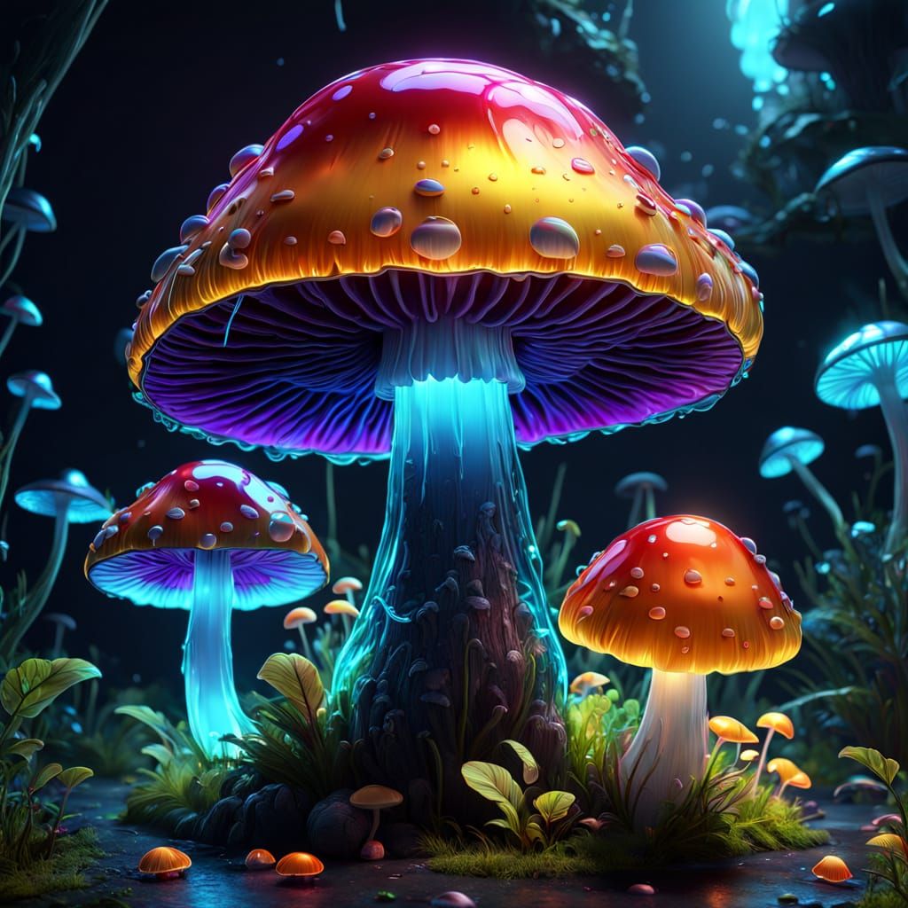 Surreal Neon Fungi in Hyperdetailed 8K Concept Art