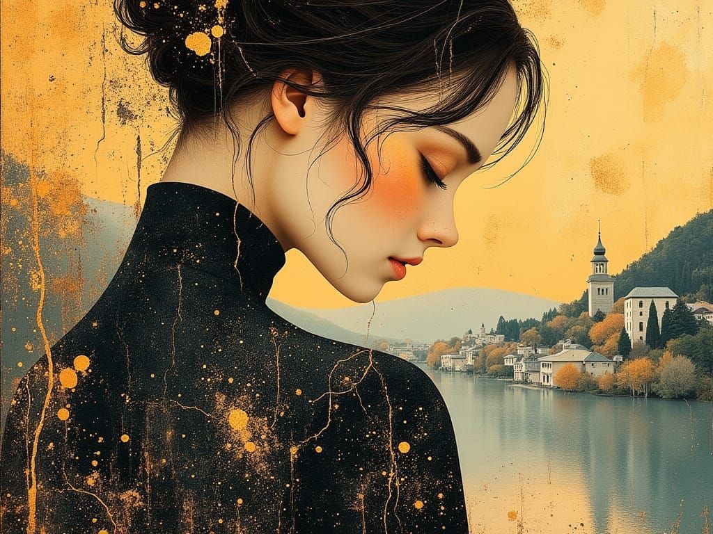 Serene Woman in Vibrant Suburbia: Hyperrealistic Portrait