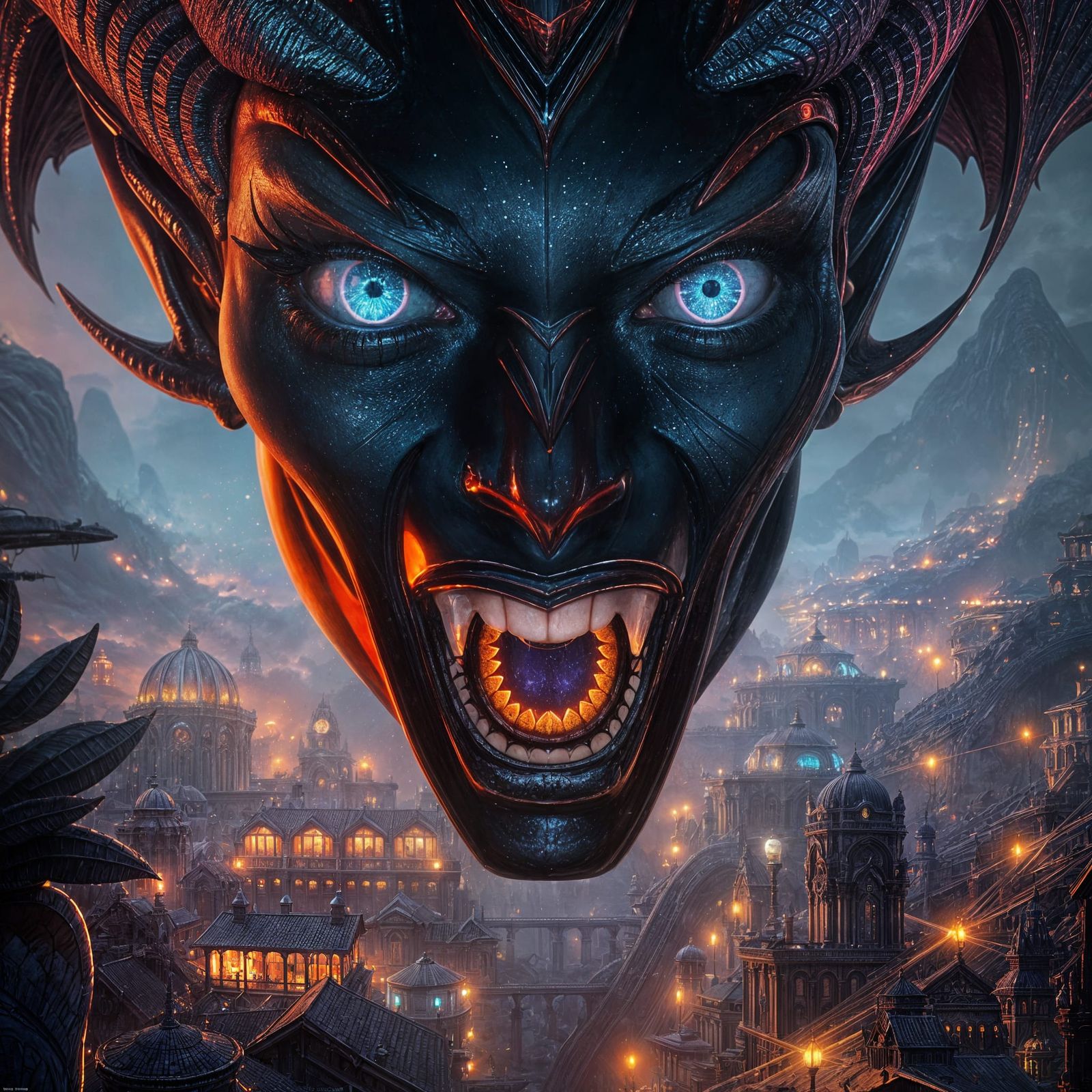 Lascivious Demon Woman Over Sci-Fi Town