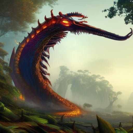 Majestic Dark Fantasy Serpent Unfurls in Mystical Forest