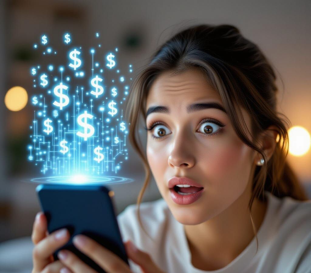 Surprised Creator Sees AI Boost Earnings on Glowing Phone