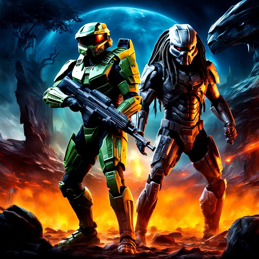 Epic Sci-Fi Battle between Master Chief and Predator
