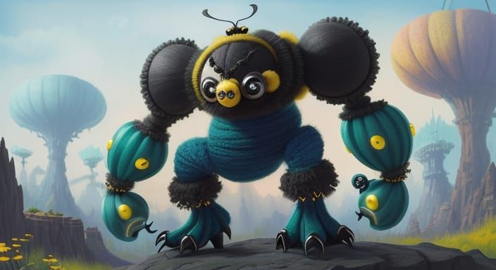 Sleepy Bumblebee with Green Mohawk, Digital Art