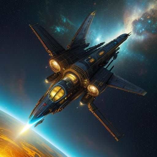 Cosmic Spacecraft with Elves in Vibrant Oil Painting Style