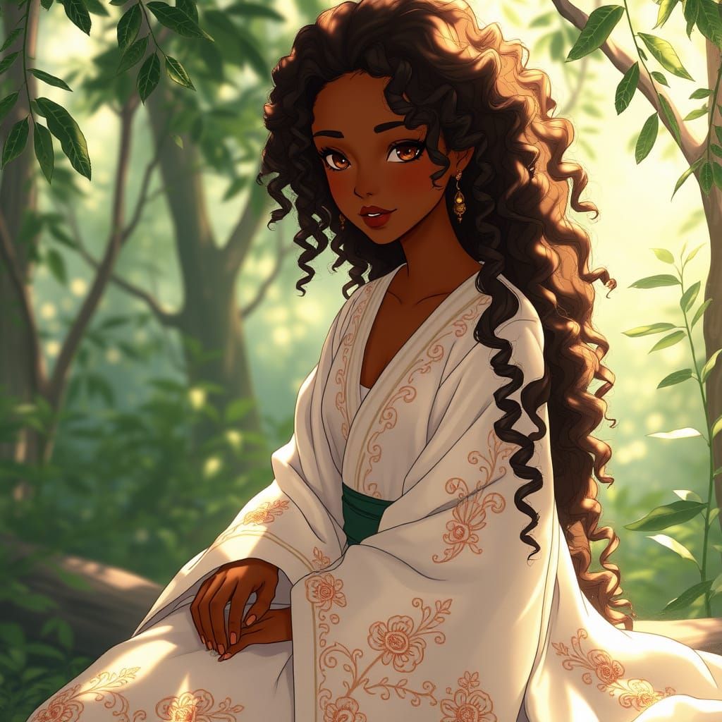 Surreal Goddess in Serene Nature Scene