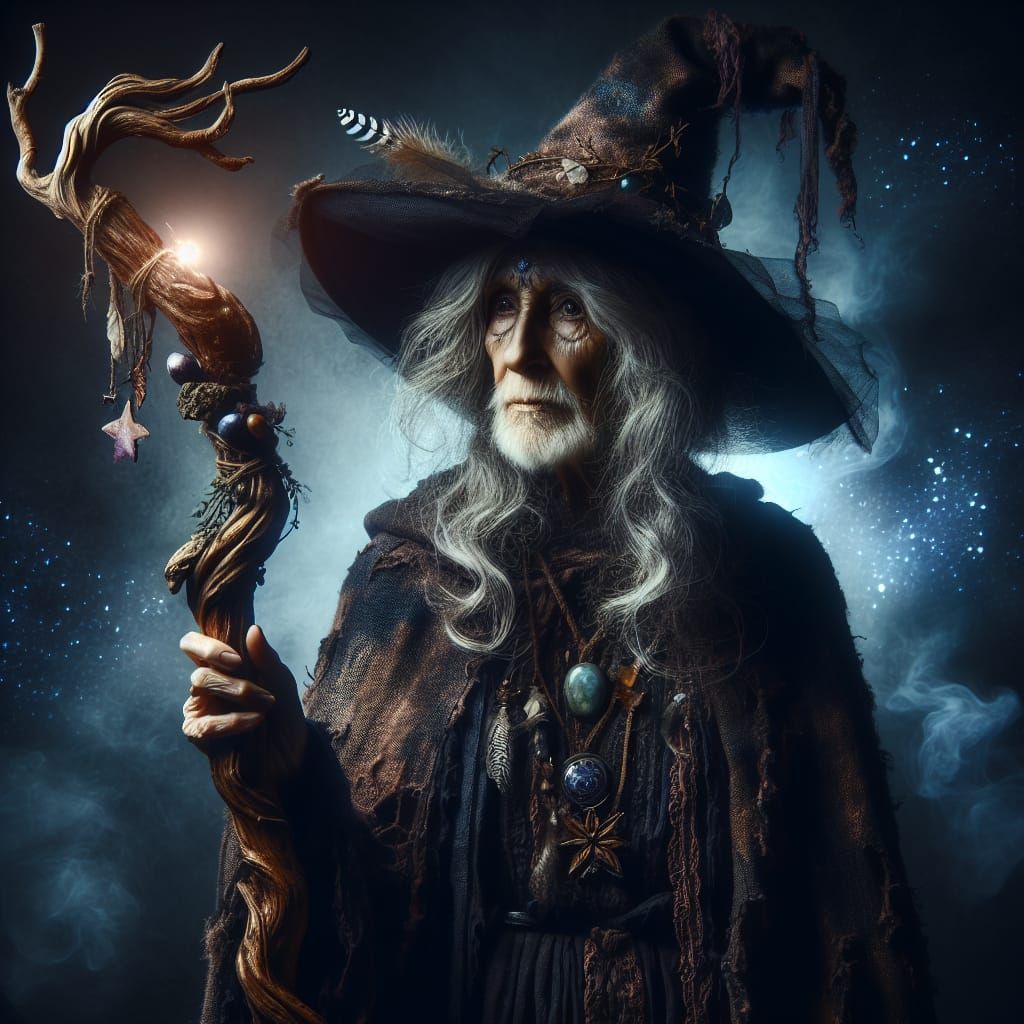 Ethereal Witch of Hispanic Descent in Mystical Nighttime Set...