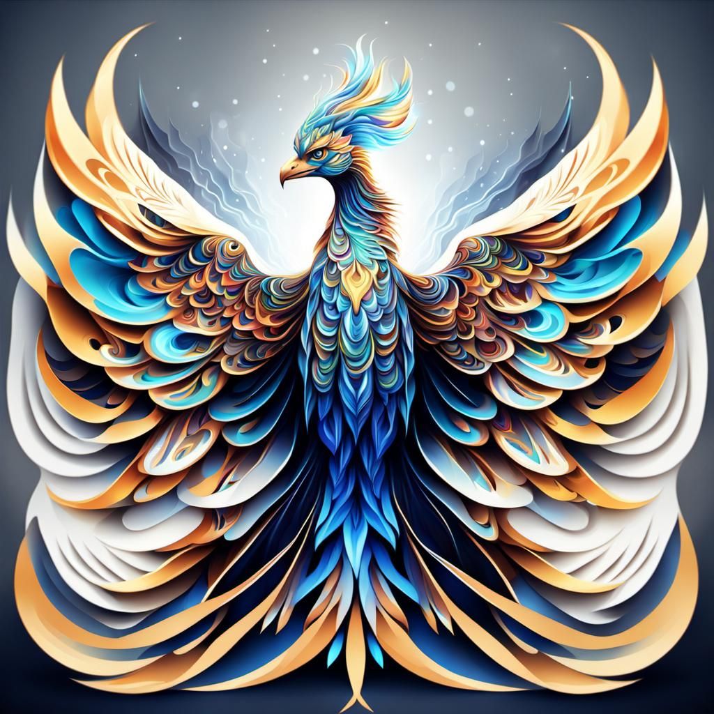 Ethereal Phoenix in Vibrant Abstract Fractal Shading