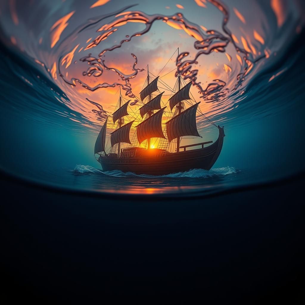 Stunning Hyperrealistic Underwater Scene of a Ship in a Glas...