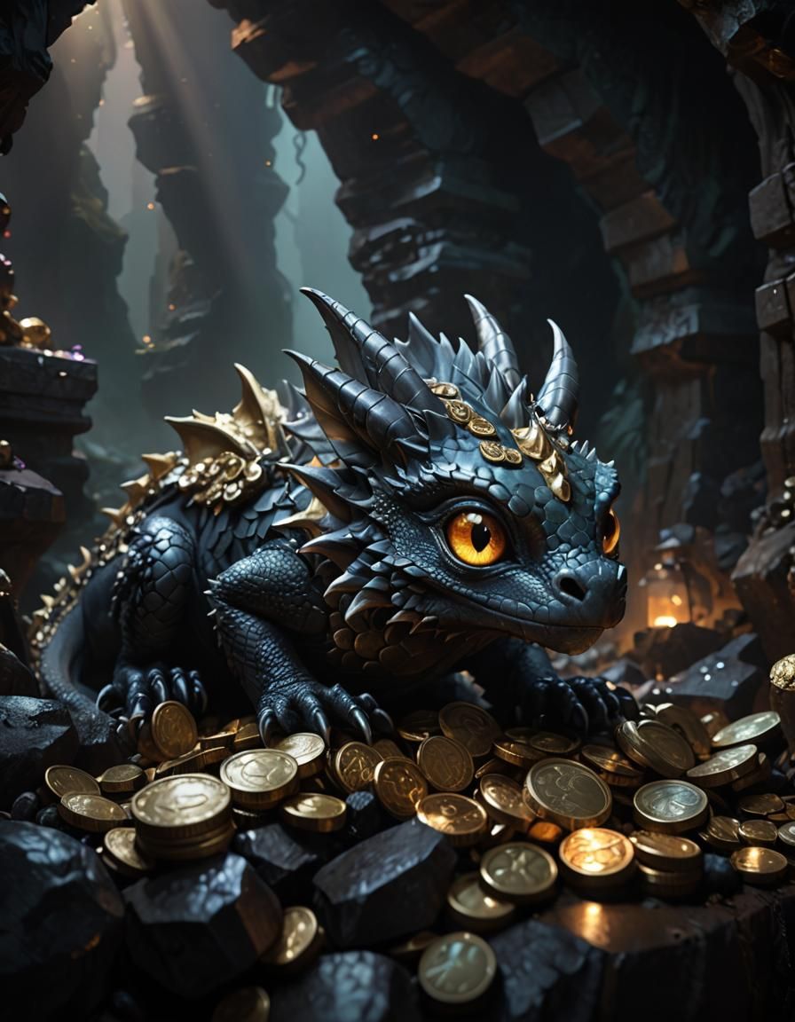 "A little, cute dragon with his hoard, evolved from an old A...