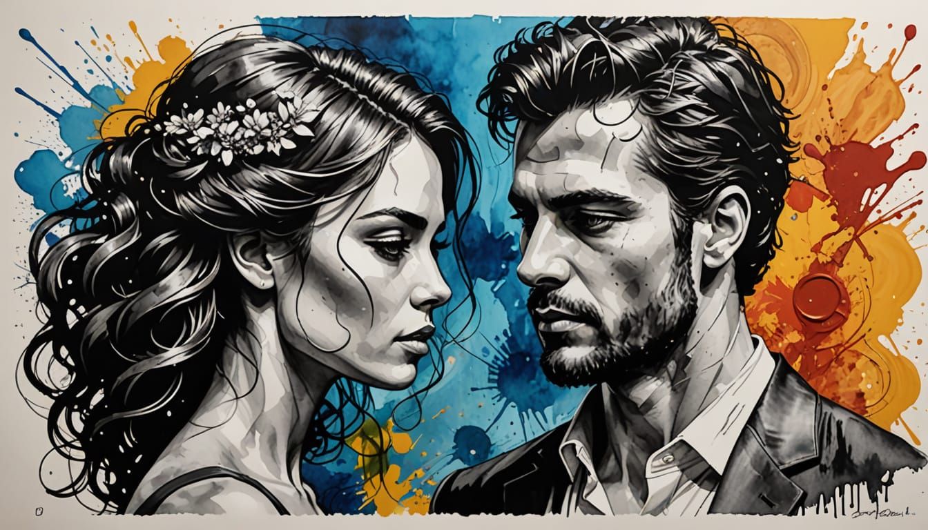 Elderly Bohemian Couple in Mixed Media Style