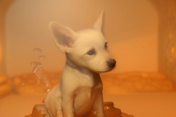 Cute Puppy Soaks in a Fantastical Bath Scene