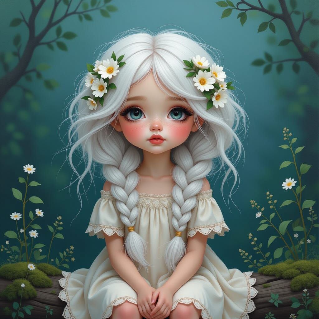 Whimsical Girl with Flowers: Alla Prima Oil Painting