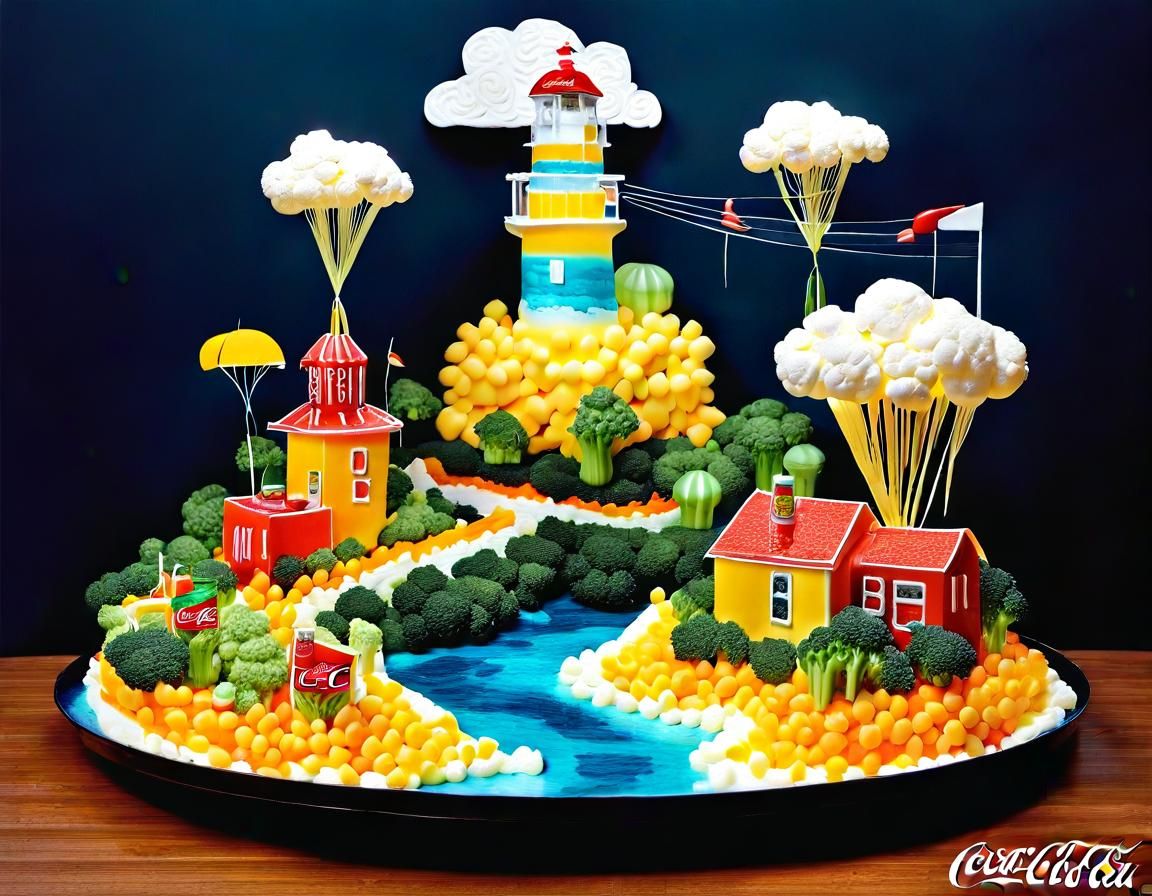 A fantasy world Lighthouse made of yellow cheese
