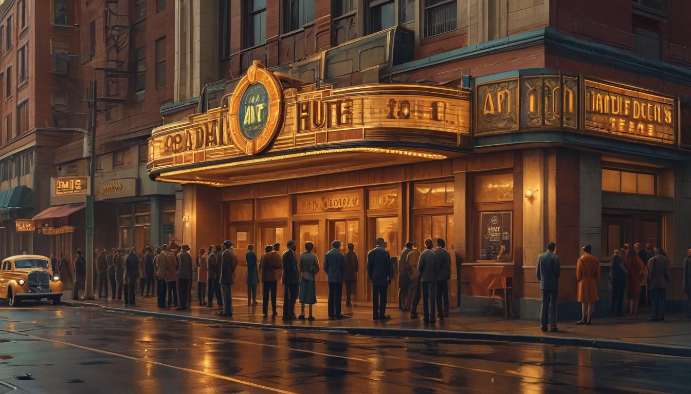 Vintage Movie Theatre Awaits Godzilla Premiere in Art Deco S...