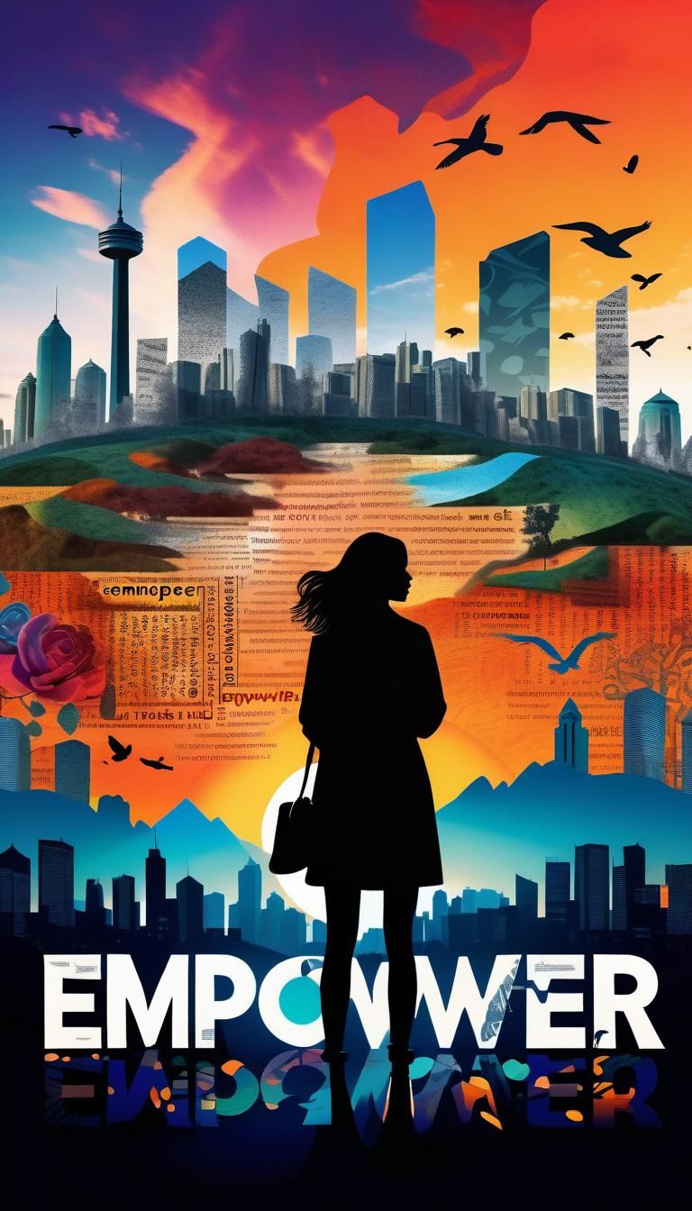 Empowering Woman in Sunset Landscape with Bold Script