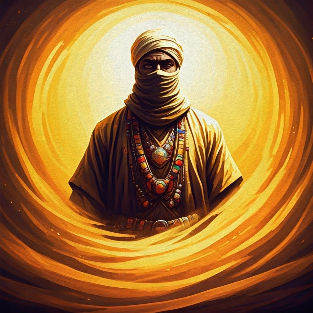 Ahi Al-Trab is a Tuareg Djinn that rises out of a whirling column of sand.
